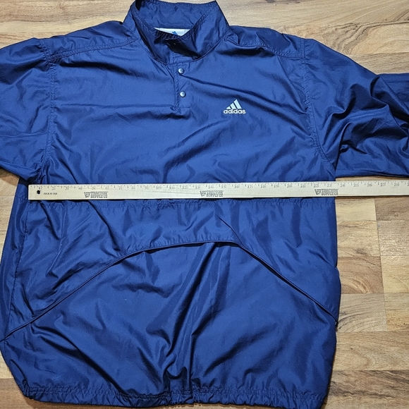 Adidas Mens Large Snap Pullover Windbreaker Jacket Navy Blue 3-Stripes Retro - Picture 6 of 7
